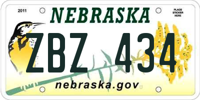 NE license plate ZBZ434