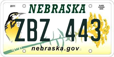 NE license plate ZBZ443