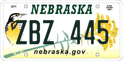 NE license plate ZBZ445