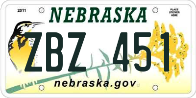 NE license plate ZBZ451