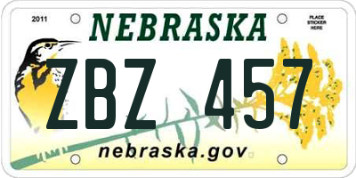 NE license plate ZBZ457