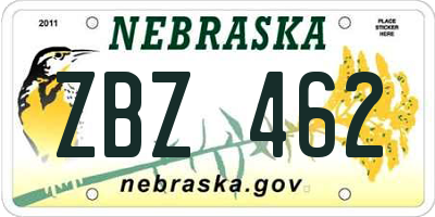 NE license plate ZBZ462