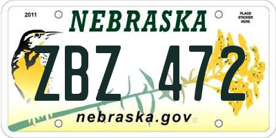 NE license plate ZBZ472