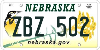 NE license plate ZBZ502