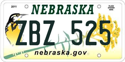 NE license plate ZBZ525