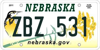 NE license plate ZBZ531