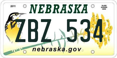 NE license plate ZBZ534
