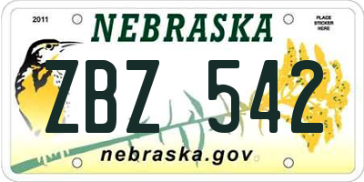NE license plate ZBZ542