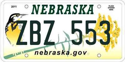 NE license plate ZBZ553