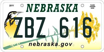 NE license plate ZBZ616