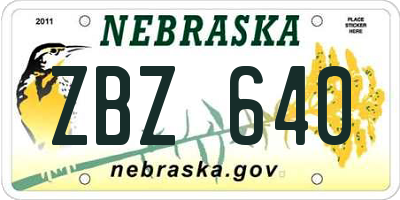 NE license plate ZBZ640