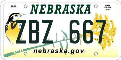 NE license plate ZBZ667