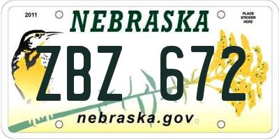 NE license plate ZBZ672