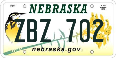 NE license plate ZBZ702