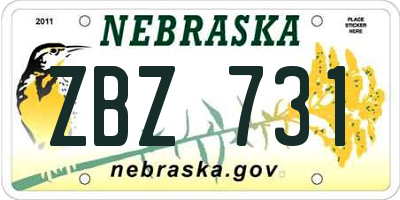 NE license plate ZBZ731