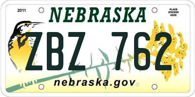 NE license plate ZBZ762