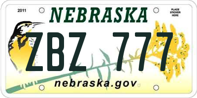 NE license plate ZBZ777