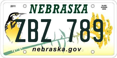 NE license plate ZBZ789