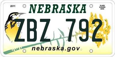 NE license plate ZBZ792