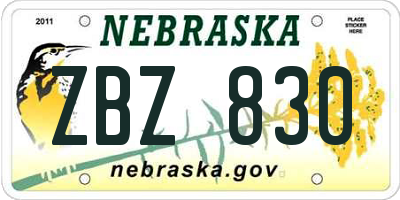 NE license plate ZBZ830