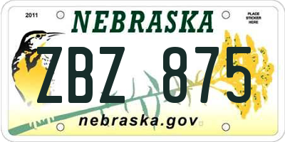 NE license plate ZBZ875