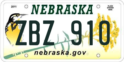 NE license plate ZBZ910