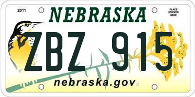 NE license plate ZBZ915