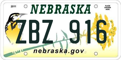 NE license plate ZBZ916