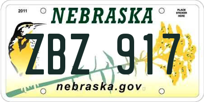 NE license plate ZBZ917