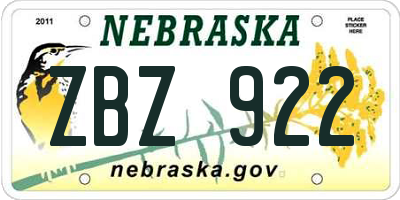 NE license plate ZBZ922