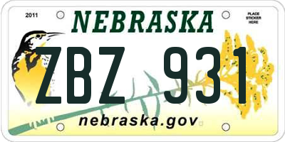 NE license plate ZBZ931