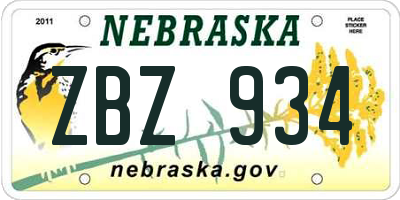 NE license plate ZBZ934