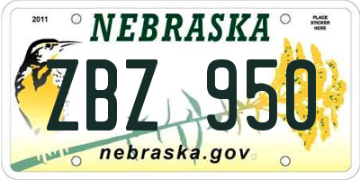 NE license plate ZBZ950