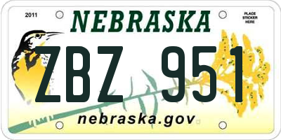 NE license plate ZBZ951