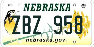 NE license plate ZBZ958