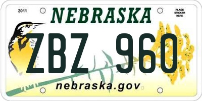 NE license plate ZBZ960