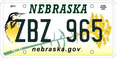 NE license plate ZBZ965