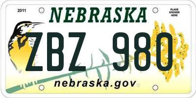 NE license plate ZBZ980