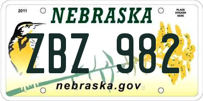 NE license plate ZBZ982