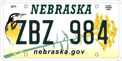 NE license plate ZBZ984