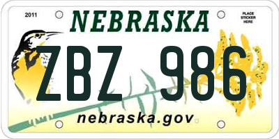 NE license plate ZBZ986