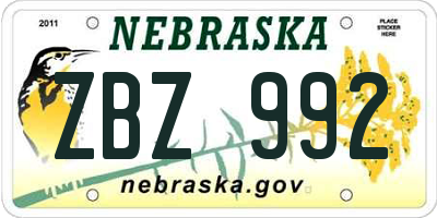 NE license plate ZBZ992