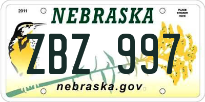 NE license plate ZBZ997
