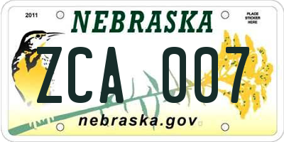 NE license plate ZCA007