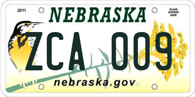 NE license plate ZCA009