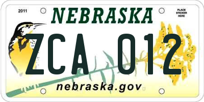 NE license plate ZCA012