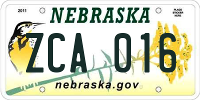 NE license plate ZCA016