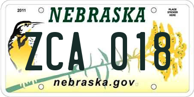 NE license plate ZCA018