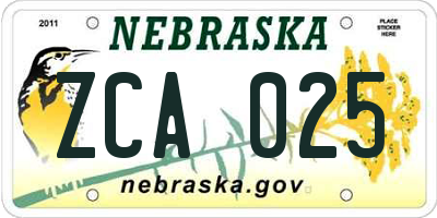 NE license plate ZCA025