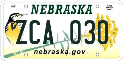 NE license plate ZCA030